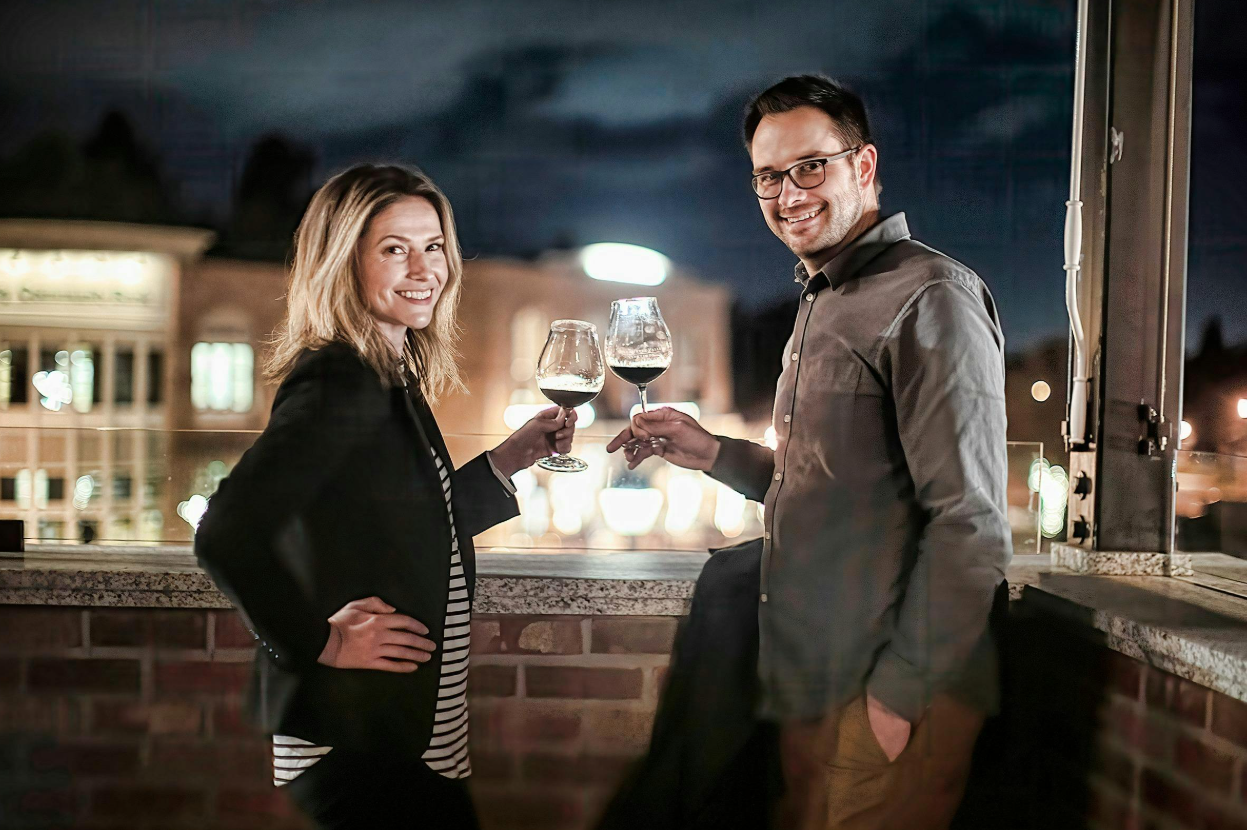 Two Owners enjoying a glass of Wine at Willamette Wineworks